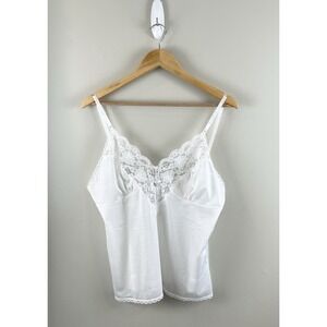 Vtg Ashley Taylor Lg Satin Lace Camisole Rosette Cottage Core Coquette White USA